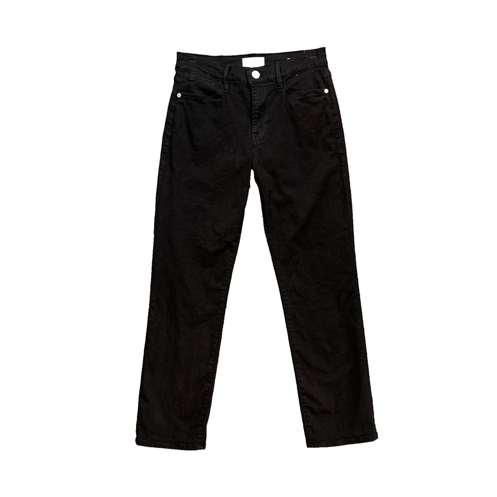 Frame Jeans Womens 27 Black Denim Le High Rise Straight Leg Zip Fly Stretch - Picture 1 of 10